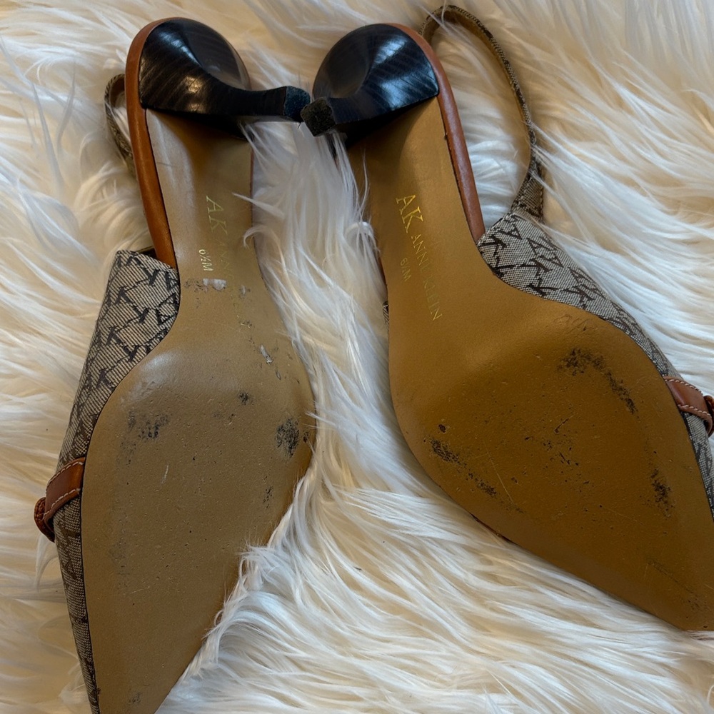 Anne Klein Taupe/Beige Logo Slingback Pointed Flats with Gold Accent - Picture 2 of 3